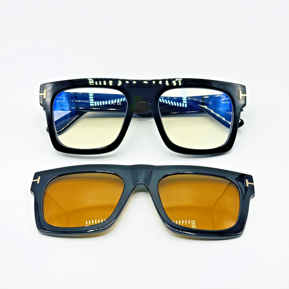 Tom Ford Eyeglasses Frame TF6068-B 001 Black Blue Light Block Clip-On 53-20-145